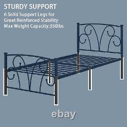 14 Heavy Duty Twin Metal Platform Bed Frame with Headboard Bedroom Furniture US