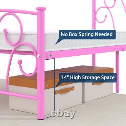 14 Heavy Duty Twin Metal Platform Bed Frame with Headboard for Girls Bedroom Fu