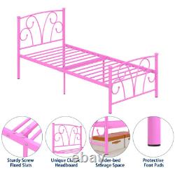 14 Heavy Duty Twin Metal Platform Bed Frame with Headboard for Girls Bedroom Fu