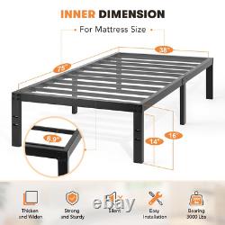 16 Inch Heavy Duty Twin Bed Frame with Storage, 3000 Lbs Max Weight Capacity Met