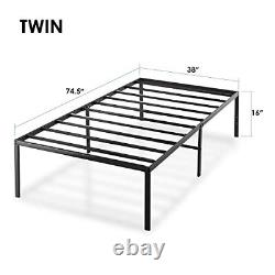 16 Inch Metal Platform Bed Frame, Heavy Duty Steel Slats, Black, Twin