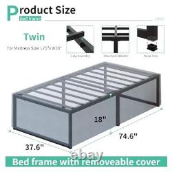 18 Inch Bed Frames with Cover Skirt, Heavy Duty Metal Twin 18 Inch with Cover