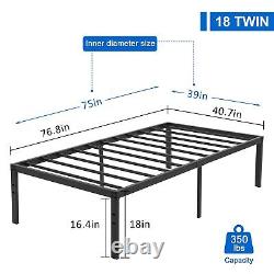 18 Twin Metal Platform Tall Bed Frame, Heavy Duty Steel Slat/Easy Assembly Ma