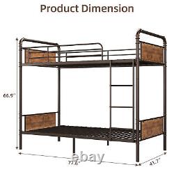 2024 Heavy Duty Twin Size Metal Bunk Bed with Guardrail & Ladders, Space-Saving