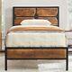 Bed Frame Heavy Duty Metal Platform with Wooden Twin Classic Brown Modern