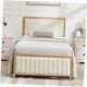 Bed Frame with Upholstered Tufted Headboard & Footboard, Heavy Duty Twin Gold