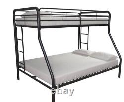 Black Metal Bunk Bed Frame Heavy Duty Twin Over Full Size with Removable Stairs
