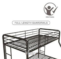 Black Metal Bunk Bed Frame Heavy Duty Twin Over Full Size with Removable Stairs