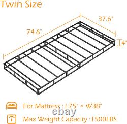 Box Spring Twin 4 Inch Low Profile, Heavy Duty Metal Box Spring Bed Base with Fa