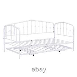 Daybed Frame Twin Size with Adjustable Trundle Sofa Bed Heavy Duty Metal Platform