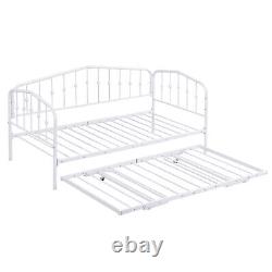 Daybed Frame Twin Size with Adjustable Trundle Sofa Bed Heavy Duty Metal Platform