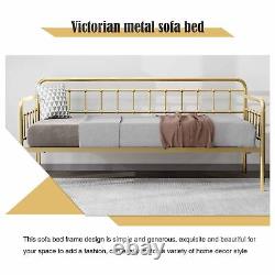 Gold Daybed with Headboard and Metal Slats Heavy Duty Platform Twin size