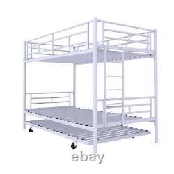 Heavy Duty Bunk Bed Twin over Twin with Trundle Silver No Box Spring Needed