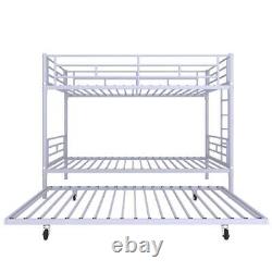 Heavy Duty Bunk Bed Twin over Twin with Trundle Silver No Box Spring Needed