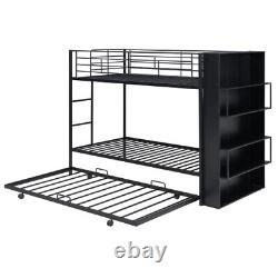 Heavy Duty Bunk Beds with Trundle & Big Bookshelf Metal Bed Frames Twin Size Bed