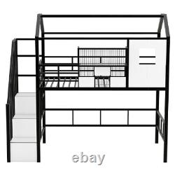 Heavy Duty Loft Bed with Stairs Twin Size House Bunk Bed Frames Metal Kids Beds