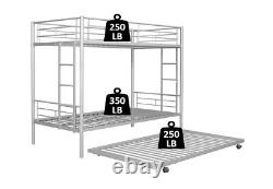 Heavy Duty Metal Bed Frame Twin Over Twin Bunk Bed withTrundle forKids/Adults Dorm