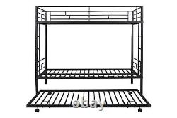 Heavy Duty Metal Bed Frame Twin over Twin Bunk Bed with Trundle for Kids Bedroom
