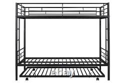 Heavy Duty Metal Bed Frame Twin over Twin Bunk Bed with Trundle for Kids Bedroom