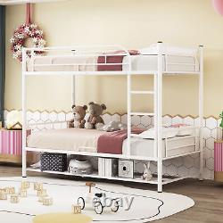 Heavy-Duty Metal Bunk Bed Fame with Ladder and Safety Guardrails withStorage Shelf