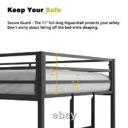 Heavy Duty Metal Bunk Bed Frame Bedroom Twin Over Twin Platform With Guardrails