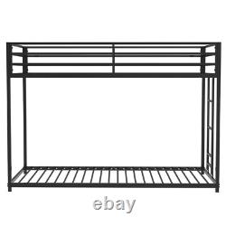 Heavy Duty Metal Bunk Bed Frame Bedroom Twin Over Twin Platform With Guardrails