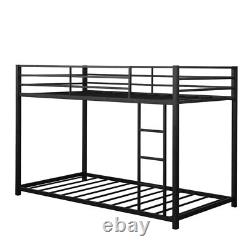 Heavy Duty Metal Bunk Bed Frame Bedroom Twin Over Twin Platform With Side Ladder