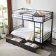 Heavy Duty Metal Bunk Bed Frame Twin Over Full Size with 2 Storage Drawers BlackQ3