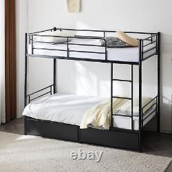Heavy Duty Metal Bunk Bed Frame Twin Over Full Size with 2 Storage Drawers BlackQ3