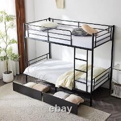 Heavy Duty Metal Bunk Bed Frame Twin Over Full Size with 2 Storage Drawers BlackWp