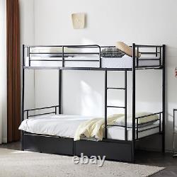 Heavy Duty Metal Bunk Bed Frame Twin Over Full Size with 2 Storage Drawers Black k