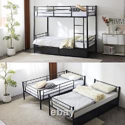 Heavy Duty Metal Bunk Bed Frame Twin Over Full Size with 2 Storage Drawers Black k