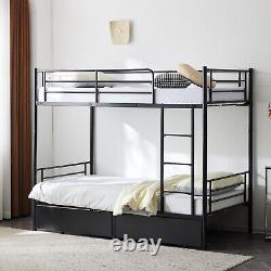 Heavy Duty Metal Bunk Bed Frame Twin Over Full Size with 2 Storage Drawers Blackgy