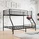 Heavy Duty Metal Bunk Bed Frame Twin Over Full Size with Enhanced Guardrail Blac