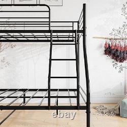 Heavy Duty Metal Bunk Bed Frame Twin Over Full Size with Enhanced Guardrail Blac