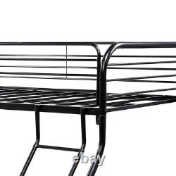 Heavy Duty Metal Bunk Bed Frame Twin Over Full Size with Full Length Guardrail