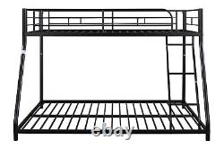 Heavy Duty Metal Bunk Bed Frame Twin Over Full Size with Ladder & Guardrails