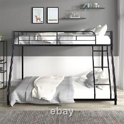 Heavy Duty Metal Bunk Bed Frame Twin Over Full Size with Ladder & Guardrails