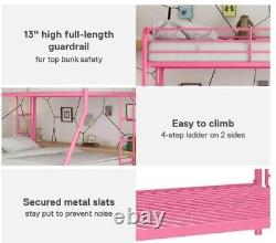 Heavy Duty Metal Bunk Bed Frame Twin Over Full Size with Removable Stairs, USA