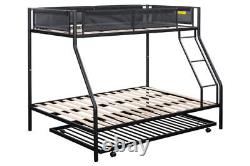 Heavy Duty Metal Bunk Bed Twin over Full Bed Frame with Trundle for Dormitory