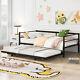 Heavy-Duty Metal Daybed with Pull Out Trundle Twin Size Bed Frame Sofa Bed Black