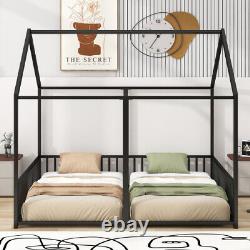 Heavy Duty Metal Floor House Beds 2 in 1 Platform Beds Twin Size Kids Bed Frames