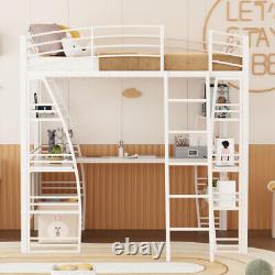 Heavy Duty Metal Loft Bunk Beds Twin Full Size Loft Bed with Desk &Storage Shelves