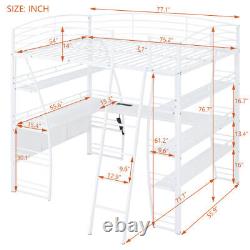 Heavy Duty Metal Loft Bunk Beds Twin Full Size Loft Bed with Desk &Storage Shelves