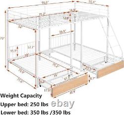 Heavy Duty Metal Triple Bunk Bed Full over Twin with Storage Drawers 3 Bunk Beds
