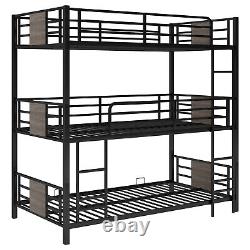 Heavy Duty Metal Triple Bunk Bed Twin Size Bed Frame Bedroom Sets for 3Kids Gray