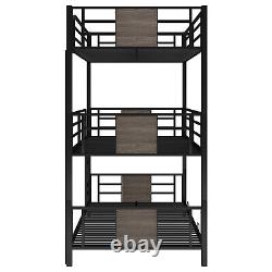 Heavy Duty Metal Triple Bunk Bed Twin Size Bed Frame Bedroom Sets for 3Kids Gray