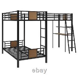 Heavy Duty Metal Triple Bunk Bed Twin Size Platform Bed Frame Ladder Guardrails