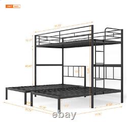 Heavy Duty Metal Triple Bunk Bed Twin Size Platform Bed Frames Built-in ladders