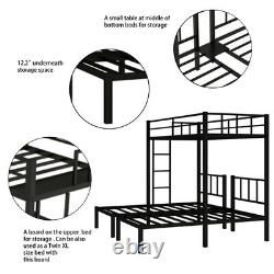 Heavy Duty Metal Triple Bunk Bed Twin Size Platform Bed Frames Built-in ladders